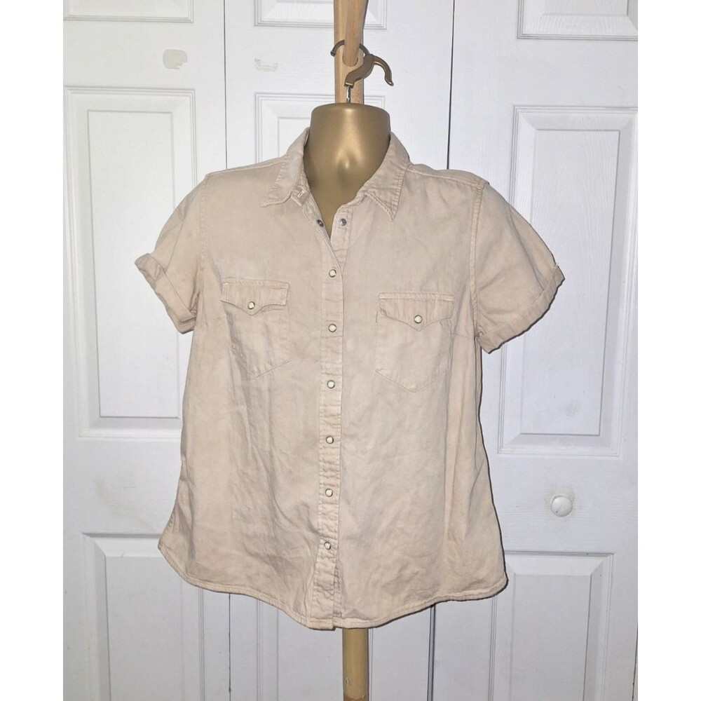 Levi's Tan Cotton Western Pearl Snap Short Sleeve Shirt Womens Sz XL Classic Fit